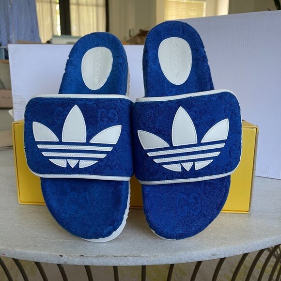 Adidas x Gucci Mens Slides Sandals Shoe, Blue/White, Gucci Sz 9 (US 9.5) - Picture 11 of 15